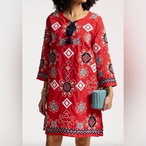 FRANCES VALENTINE Women’s capri embroidered tunic dress in red Size S Resortwear